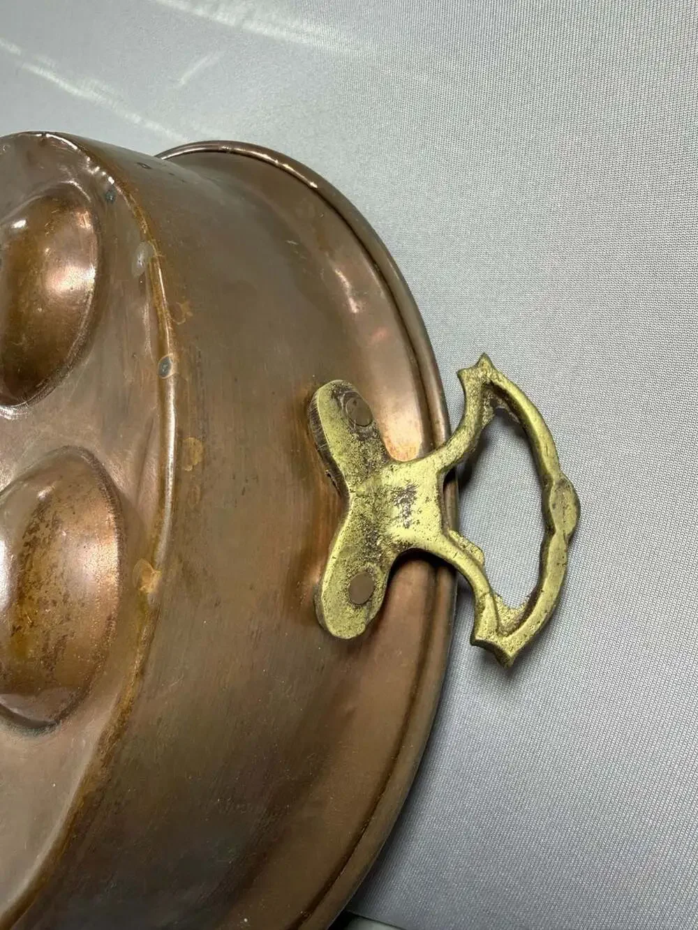 Vintage Turkish Copper 7-Well Egg Poacher Pan Ornate Brass Handles Patina